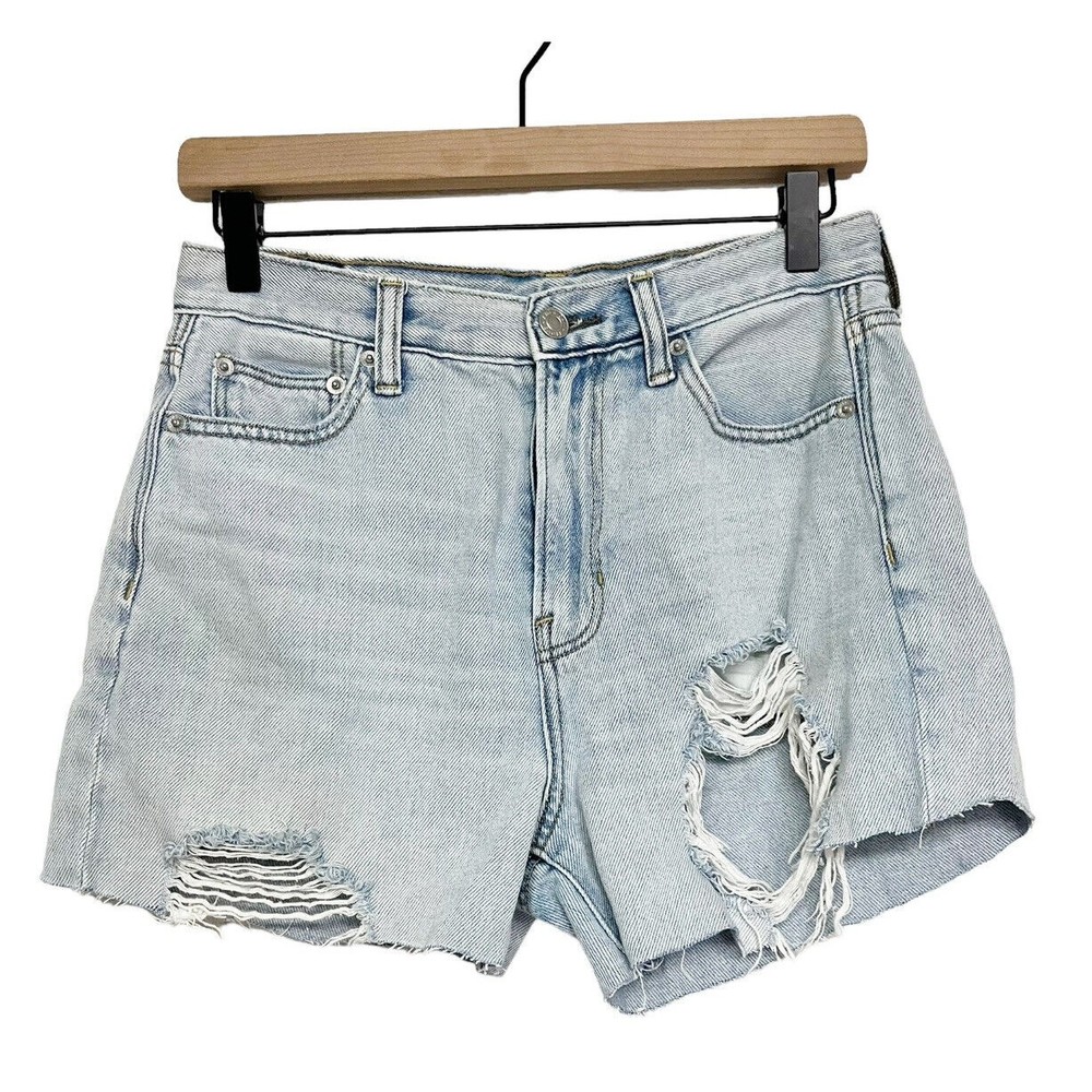 American Eagle Mom Jeans Cutoff Shorts Light Wash Womens Size 4 Distressed